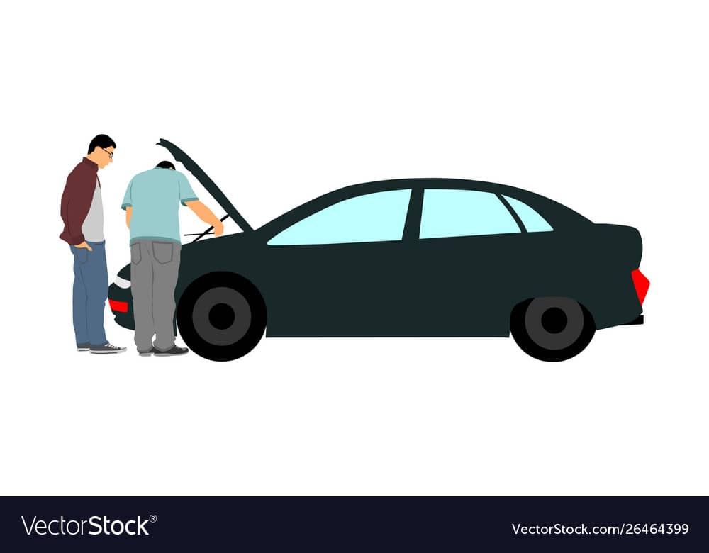 broken-car-accident-on-road-mechanic-open-hood-vector-26464399