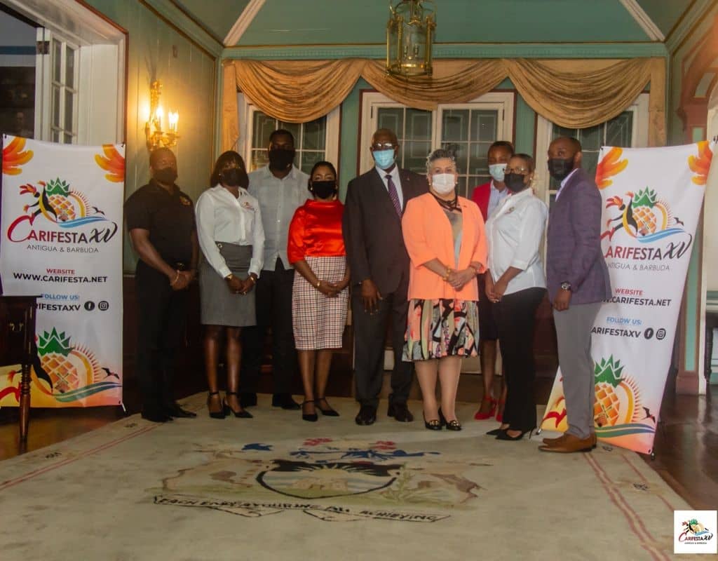 Members of the CARIFESTA XV Secretariat with His Exellency Sir Rodney Williams and Lady Williams