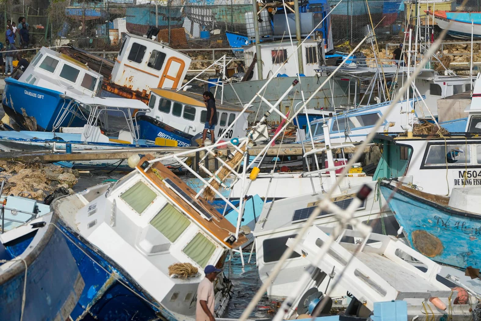 1. Damaged vessels from Hurricane Beryl, Barbados. PC - Ricardo Mazalan