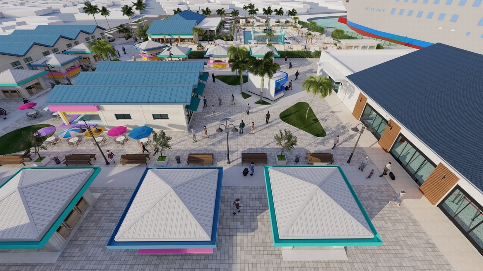 Antigua Cruise Port - Rendering of Kiosk and Bazaars in Upland Development