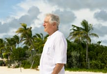 Robert De Niro on Princess Diana Beach on the island of Barbuda, where he is building his latest hotel, the Nobu Beach Inn.