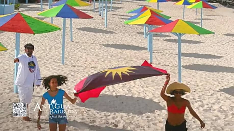 Flag of Antigua on beach