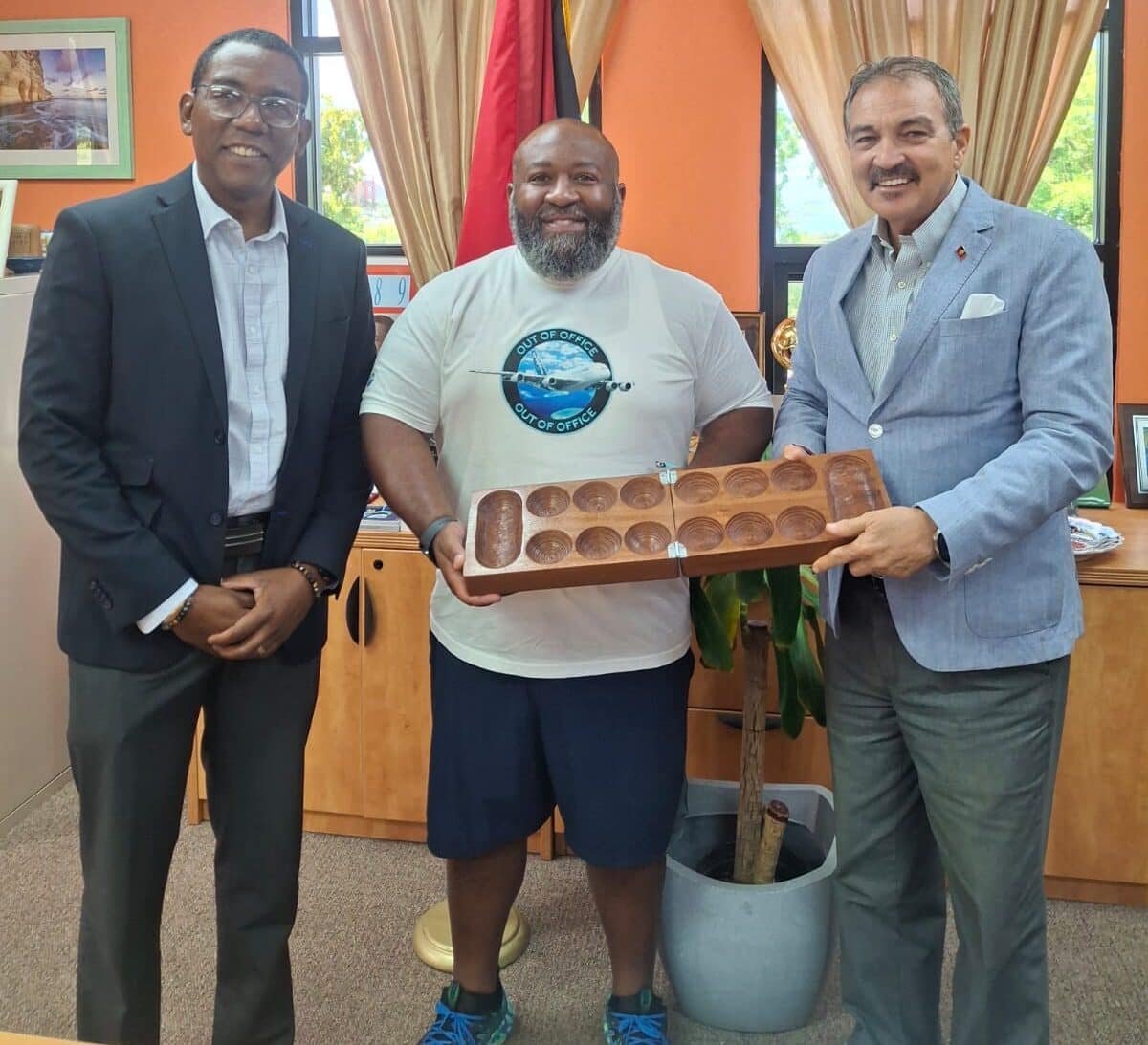 Minister Fernandez Gifts U.S. Travel Group Head in Appreciation of Timely Donation to Cedar Grove Primary School